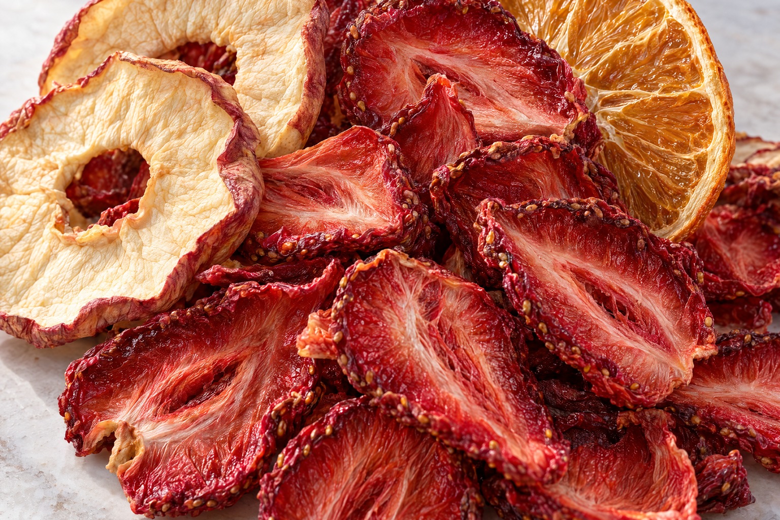 KI-Foodillustration mit Erdbeer- und Apfeltexturen; kein belegtes FD14-Ergebnis