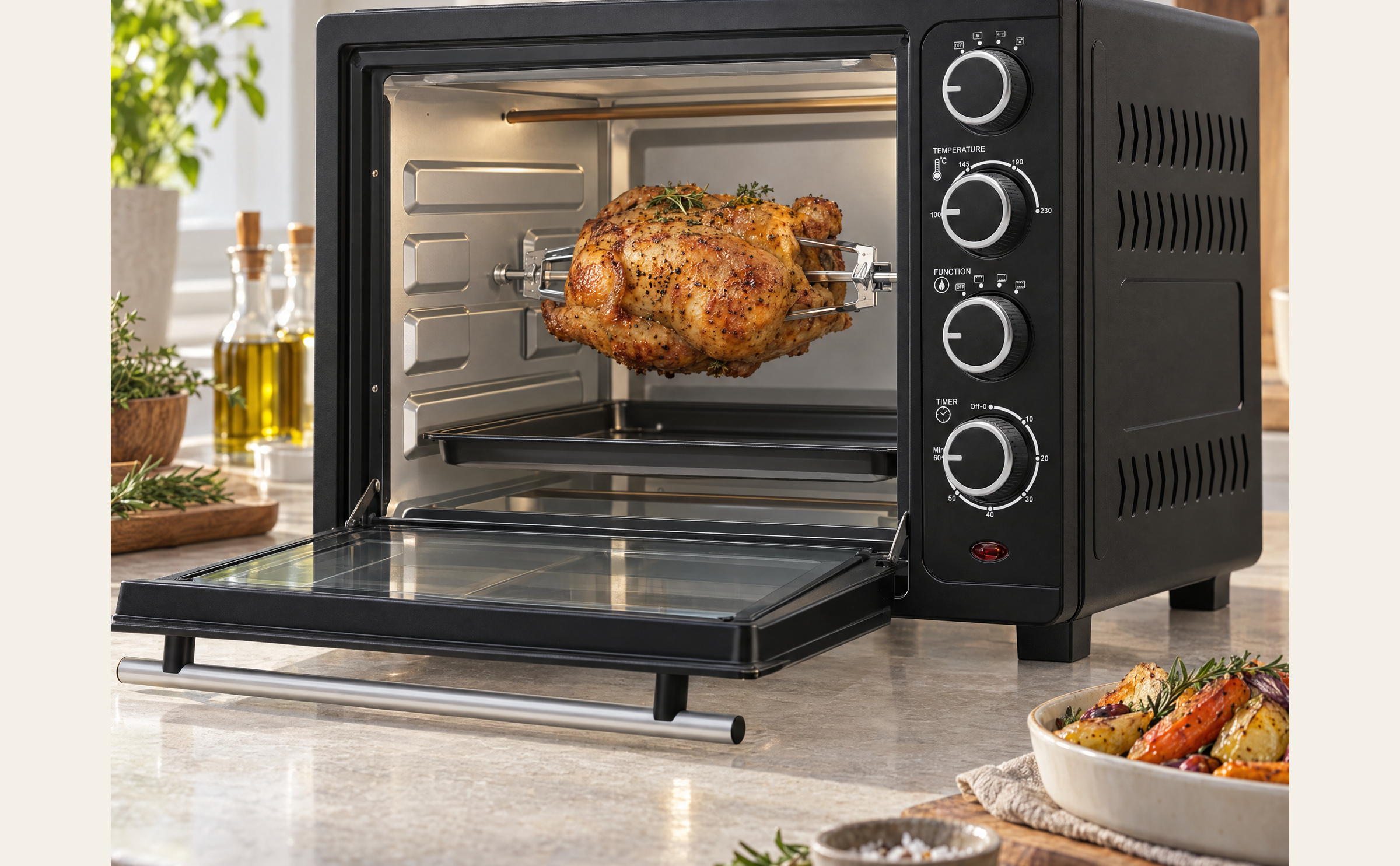EV35 bei einer Hähnchen-Zubereitung am Drehspieß