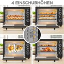 TurboTronic Minibackofen - EV35 - mit Umluft und Drehspieß 35 Liter, Schwarz, inkl. 2x Backblech, 1600W Mini Tisch Backofen Camping Pizzaofen Klein/Groß