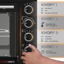 TurboTronic Minibackofen - EV35 - mit Umluft und Drehspieß 35 Liter, Schwarz, inkl. 2x Backblech, 1600W Mini Tisch Backofen Camping Pizzaofen Klein/Groß