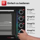 TurboTronic Minibackofen - EV35 - mit Umluft und Drehspieß 35 Liter, Schwarz, inkl. 2x Backblech, 1600W Mini Tisch Backofen Camping Pizzaofen Klein/Groß