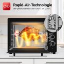 TurboTronic Minibackofen - EV35 - mit Umluft und Drehspieß 35 Liter, Schwarz, inkl. 2x Backblech, 1600W Mini Tisch Backofen Camping Pizzaofen Klein/Groß