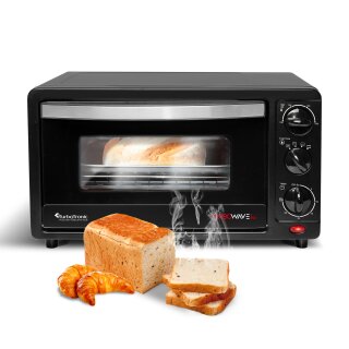 TurboTronic Minibackofen - EV14 - 14 Liter Schwarz, inkl. 1x Grillrost, 1200W Mini Tischbackofen Camping Pizzaofen Kleiner Ofen 100-230°C Mini Backofen