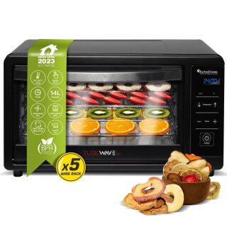 TurboTronic Dörrgerät TurboWave - DFD14 - BIO 14 Liter - 35°C bis 80°C - komplett aus Metall 5 Etagen Obst Gemüse Fleisch Pilze Früchtetrockner Dörrapparat Dörrer Dörrautomat Edelstahl