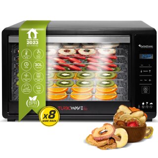 TurboTronic Dörrgerät TurboWave - DFD30 - BIO 30 Liter - 35°C bis 80°C - komplett aus Metall 8 Etagen Obst Gemüse Fleisch Pilze Früchtetrockner Dörrapparat Dörrer Dörrautomat Edelstahl