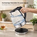 TurboTronic Wasserkocher – TT-LED01 – 2200 W Glas-Wasserkocher, 1,7 l Fassungsvermögen, blaue LED-Innenbeleuchtung, BPA-frei