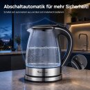 TurboTronic Wasserkocher – TT-LED01 – 2200 W Glas-Wasserkocher, 1,7 l Fassungsvermögen, blaue LED-Innenbeleuchtung, BPA-frei