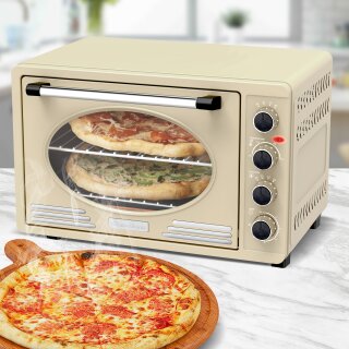 TurboTronic Minibackofen - EV45R - mit Umluft und Drehspieß 45 Liter, inkl. Backblech, 2000W Mini Tisch Backofen Camping Pizzaofen Klein/Groß Vintage Retro creme
