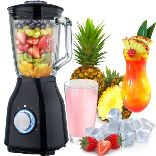 TurboTronic Standmixer - BG6 - 1400 Watt mit 1,5L Glasbehälter Edelstahl Silber, Glas Smoothie Mixer / Maker Ice Crush Funktion Milchshaker Blender BPA FREI