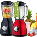 TurboTronic Standmixer - BG6 - 1400 Watt mit 1,5L Glasbehälter Edelstahl Silber, Glas Smoothie Mixer / Maker Ice Crush Funktion Milchshaker Blender BPA FREI Rot