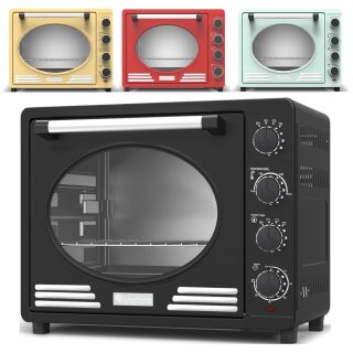 TurboTronic Minibackofen - EV35R - mit Umluft und Drehspieß 35 Liter, inkl. Backblech, 1600W Mini Tisch Backofen Camping Pizzaofen Klein/Groß Vintage Retro