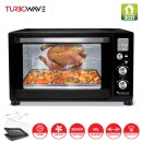 TurboTronic Minibackofen - DEV45 - mit Umluft und Drehspieß 45 Liter, Schwarz, inkl. 2x Backblech, 2000W Mini Tisch Backofen Camping Pizzaofen Klein / Groß digital