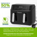 TurboTronic Heißluftfritteuse XXL - DAF5 - doppel Airfryer 1600W / 9L (2x 4,5L Kammer) 12 Programme digitale Heißluft Fritteuse ohne Fett Öl Dual Luftfritteuse Air Friteuse Power