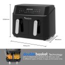 TurboTronic Heißluftfritteuse XXL - DAF5 - doppel Airfryer 1600W / 9L (2x 4,5L Kammer) 12 Programme digitale Heißluft Fritteuse ohne Fett Öl Dual Luftfritteuse Air Friteuse Power