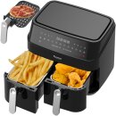 TurboTronic Heißluftfritteuse XXL - DAF5 - doppel Airfryer 1600W / 9L (2x 4,5L Kammer) 12 Programme digitale Heißluft Fritteuse ohne Fett Öl Dual Luftfritteuse Air Friteuse Power