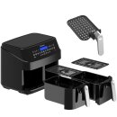 TurboTronic Heißluftfritteuse XXL - DAF5 - doppel Airfryer 1600W / 9L (2x 4,5L Kammer) 12 Programme digitale Heißluft Fritteuse ohne Fett Öl Dual Luftfritteuse Air Friteuse Power