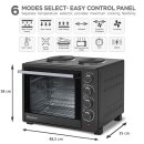 TurboTronic Minibackofen - EV35TS - mit Umluft und Drehspieß + 2 Kochplatten 35 Liter, Schwarz, inkl. Backblech, 3200W Mini Tisch Backofen Camping Pizzaofen Klein/Groß Miniküche