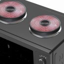 TurboTronic Minibackofen - EV35TS - mit Umluft und Drehspieß + 2 Kochplatten 35 Liter, Schwarz, inkl. Backblech, 3200W Mini Tisch Backofen Camping Pizzaofen Klein/Groß Miniküche