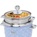 TurboTronic Reiskocher 1 Liter mit Dampfgareinsatz aus Edelstahl PLASTIKFREI Rice Cooker Dampfgarer Design kleiner Reistopf mini Milchreis Blau