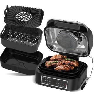 TurboTronic Grill und Heißluftfritteuse TurboAir - AG700 -  1800W, bis zu 6,5 L Volumen mit digitalem Temperaturfühler & Knusperplatte Fleischthermometer Elektrogrill Tischgrill Air Fryer heißluft fritteuse