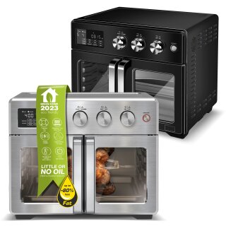 TurboTronic Mini Backofen - AFD32 - 4in1 Heißluftofen und Heißluftfritteuse XXL Version 32L 1700W inkl. Drehspieß, Dörrgerät ab 25°C & Grill, Airfryer, kleine Tisch Pizzaofen bis 6kg Pommes