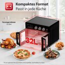 TurboTronic Mini Backofen - AFD32 - 4in1 Heißluftofen und Heißluftfritteuse XXL Version 32L 1700W inkl. Drehspieß, Dörrgerät ab 25°C & Grill, Airfryer, kleine Tisch Pizzaofen bis 6kg Pommes