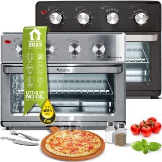 TurboTronic digitaler Heißluftofen XXL - AF32MRD - 32 Liter mit Drehspieß für Hähnchen 4in1 Mini Backofen & Power Heißluftfritteuse Airfryer ab 80°C