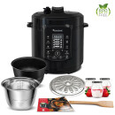 TurboTronic Druckkochtopf - DPC9 - 6L mit 2x Topf Edelstahltopf und beschichtet, Edelstahl Dampfgarer, PLASTIKFREI, Multikocher, elektrischer Schnellkochtopf, Reiskocher, Dampfkochtopf Schwarz