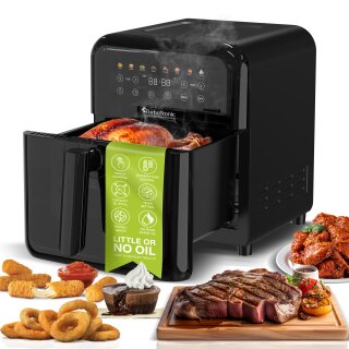 TurboTronic Heißluftfritteuse XL 6L - AF190 - Airfryer ohne Öl & Fett, Digital, 8 Programme, 1600W, 40–200°C, spülmaschinenfest, Rapid-Air Schwarz