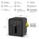 TurboTronic Heißluftfritteuse XL 6L - AF190 - Airfryer ohne Öl & Fett, Digital, 8 Programme, 1600W, 40–200°C, spülmaschinenfest, Rapid-Air Schwarz