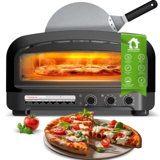 TurboTronic Pizzaofen - PO13 - 37cm (14,6") große Pizza bis 400°C mit Pizzastein Indoor / Outdoor Elektrisch Garten für Zuhause Pizza Back Ofen Tisch Stein Flammkuchen mobiler