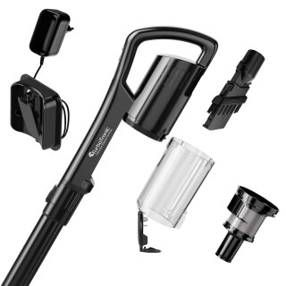 TurboTronic 120W Akku Staubsauger mit LASER-LED 11000 reale PA Saugkraft, 3 Stufen, 40 min Handstaubsauger Stiel Bodenstaubsauger beutellos, Parkett Tierhaare