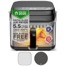 TurboTronic Heißluftfritteuse 5,5 L Glas Airfryer – Digitale Heißluft Fritteuse 40–200 °C 8 Programme Touch-Display Fettarm Air Fryer Heißluftofen BPA-frei