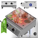 TurboTronic Gasgrill - BBQ6 - Tisch-Gasgrill mit Edelstahl-Plancha 46 × 40 cm, 2 × 3,15 kW Brenner (6,3 kW), Plancha-Grillplatte, Piezo-Zündung, Fettauffangsystem, Campinggrill