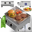 TurboTronic Gasgrill - BBQ6 - Tisch-Gasgrill mit Edelstahl-Plancha 46 × 40 cm, 2 × 3,15 kW Brenner (6,3 kW), Plancha-Grillplatte, Piezo-Zündung, Fettauffangsystem, Campinggrill