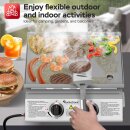 TurboTronic Gasgrill - BBQ6 - Tisch-Gasgrill mit Edelstahl-Plancha 46 × 40 cm, 2 × 3,15 kW Brenner (6,3 kW), Plancha-Grillplatte, Piezo-Zündung, Fettauffangsystem, Campinggrill