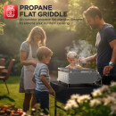 TurboTronic Gasgrill - BBQ6 - Tisch-Gasgrill mit Edelstahl-Plancha 46 × 40 cm, 2 × 3,15 kW Brenner (6,3 kW), Plancha-Grillplatte, Piezo-Zündung, Fettauffangsystem, Campinggrill