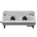 TurboTronic Gasgrill - BBQ6 - Tisch-Gasgrill mit Edelstahl-Plancha 46 × 40 cm, 2 × 3,15 kW Brenner (6,3 kW), Plancha-Grillplatte, Piezo-Zündung, Fettauffangsystem, Campinggrill