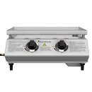 TurboTronic XXL Profi Gasgrill 46 × 40 cm Edelstahl Grillplatte 6,3 kW (2×3,15 kW Brenner) mit Turbo-Funktion für perfekte Smash Burger Plancha Griddle Camping BBQ