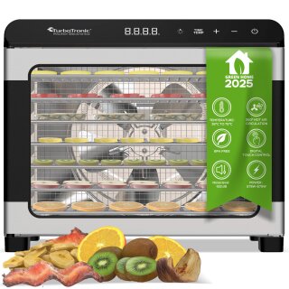 TurboTronic Dörrgerät TurboWave BIO 50 Liter - 35°C bis 75°C - komplett aus Metall 7 Etagen Obst Gemüse Fleisch Pilze Früchtetrockner Dörrapparat Dörrer Dörrautomat Edelstahl