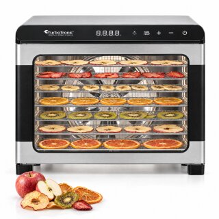 TurboTronic TurboWave BIO FD55 Dörrautomat 50 Liter – Dörrgerät mit Metallgehäuse, 7 Etagen mit Edelstahlgittern, 35–75 °C und 24-h-Timer; Früchtetrockner für Obst, Dörrapparat für Gemüse und Kräuter, Dörrer für Fleisch und Pilze