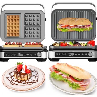 TurboTronic 2000W Kontaktgrill Waffeleisen für belgische Waffeln Platten wechselbar 180°C Öffnung Sandwich Tischgrill Paninis Burger Sandwichmaker Waffelmaker Sandwichtoaster