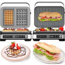 TurboTronic 2000W Kontaktgrill Waffeleisen für belgische Waffeln Platten wechselbar 180°C Öffnung Sandwich Tischgrill Paninis Burger Sandwichmaker Waffelmaker Sandwichtoaster