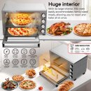 TurboTronic 30 Liter Minibackofen mit Umluft und Drehspieß, Edelstahl, inkl. 2x Backblech, 1500W Mini Tisch Backofen Camping Pizzaofen Klein/Groß Kompakt Ofen mit Timer & Innenbeleuchtung