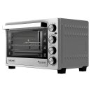 TurboTronic 30 Liter Minibackofen mit Umluft und Drehspieß, Edelstahl, inkl. 2x Backblech, 1500W Mini Tisch Backofen Camping Pizzaofen Klein/Groß Kompakt Ofen mit Timer & Innenbeleuchtung