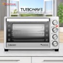 TurboTronic 30 Liter Minibackofen mit Umluft und Drehspieß, Edelstahl, inkl. 2x Backblech, 1500W Mini Tisch Backofen Camping Pizzaofen Klein/Groß Kompakt Ofen mit Timer & Innenbeleuchtung