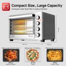 TurboTronic 38 Liter Minibackofen mit Umluft und Drehspieß, Edelstahl, inkl. 2x Backblech, 2000W Mini Tisch Backofen Camping Pizzaofen Klein/Groß Kompakt Ofen mit Timer & Innenbeleuchtung