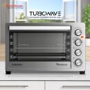 TurboTronic 38 Liter Minibackofen mit Umluft und Drehspieß, Edelstahl, inkl. 2x Backblech, 2000W Mini Tisch Backofen Camping Pizzaofen Klein/Groß Kompakt Ofen mit Timer & Innenbeleuchtung