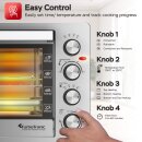 TurboTronic 38 Liter Minibackofen mit Umluft und Drehspieß, Edelstahl, inkl. 2x Backblech, 2000W Mini Tisch Backofen Camping Pizzaofen Klein/Groß Kompakt Ofen mit Timer & Innenbeleuchtung