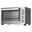 TurboTronic 38 Liter Minibackofen mit Umluft und Drehspieß, Edelstahl, inkl. 2x Backblech, 2000W Mini Tisch Backofen Camping Pizzaofen Klein/Groß Kompakt Ofen mit Timer & Innenbeleuchtung